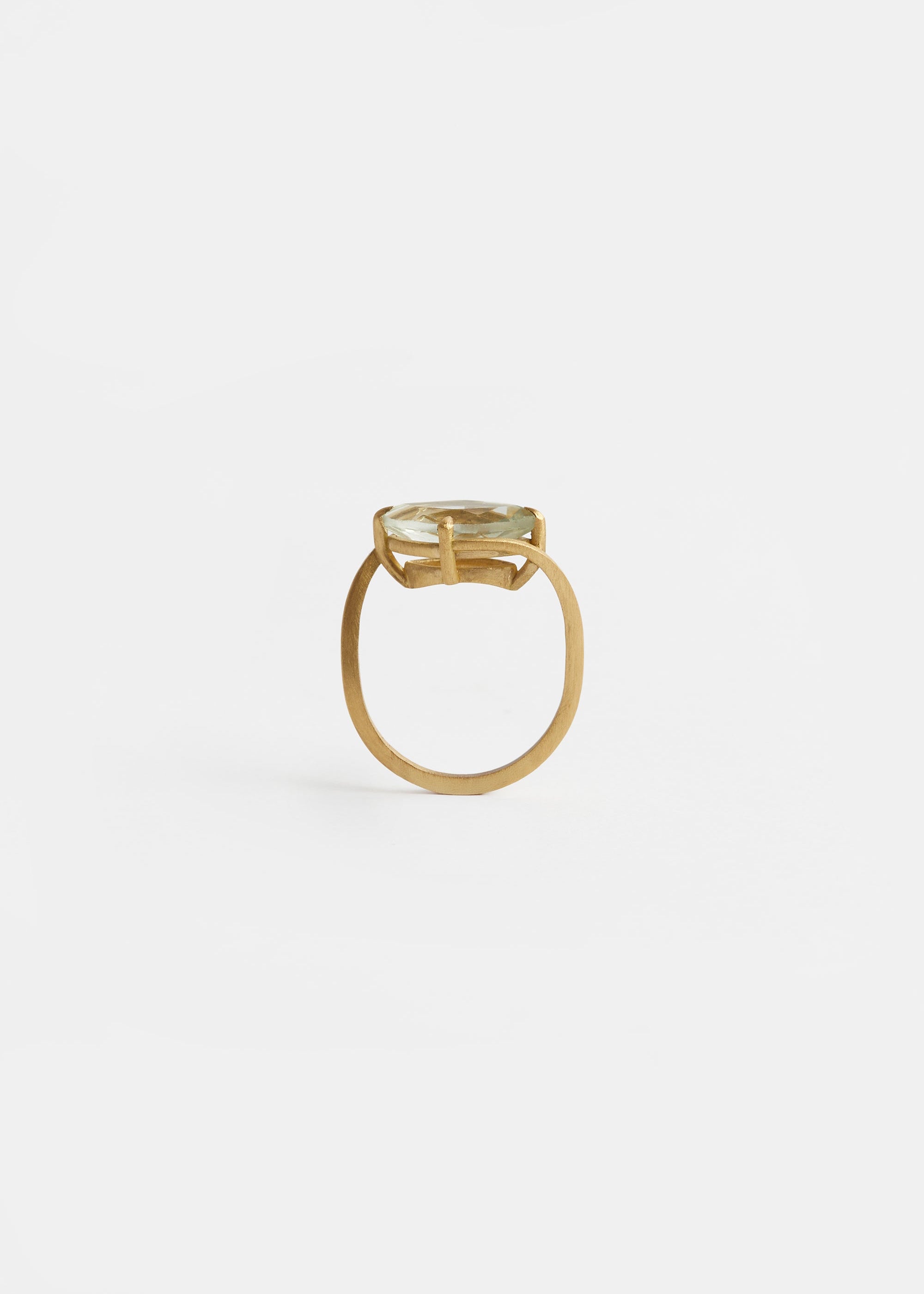 CAMELIA ring in brushed gold with natural prasiolite marquise cut by DALINDA