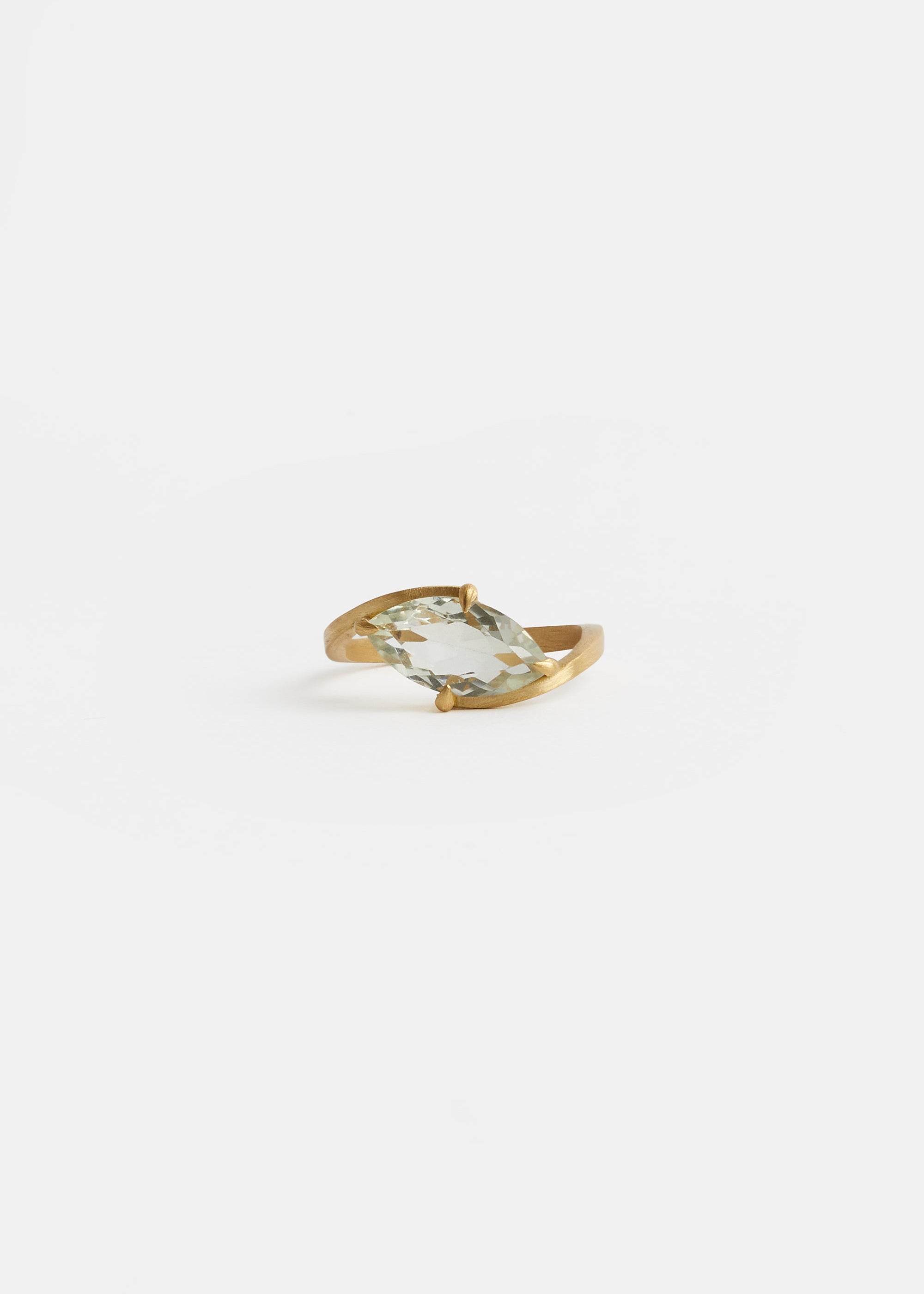 Close up natural prasiolite marquise cut on CAMELIA ring by DALINDA