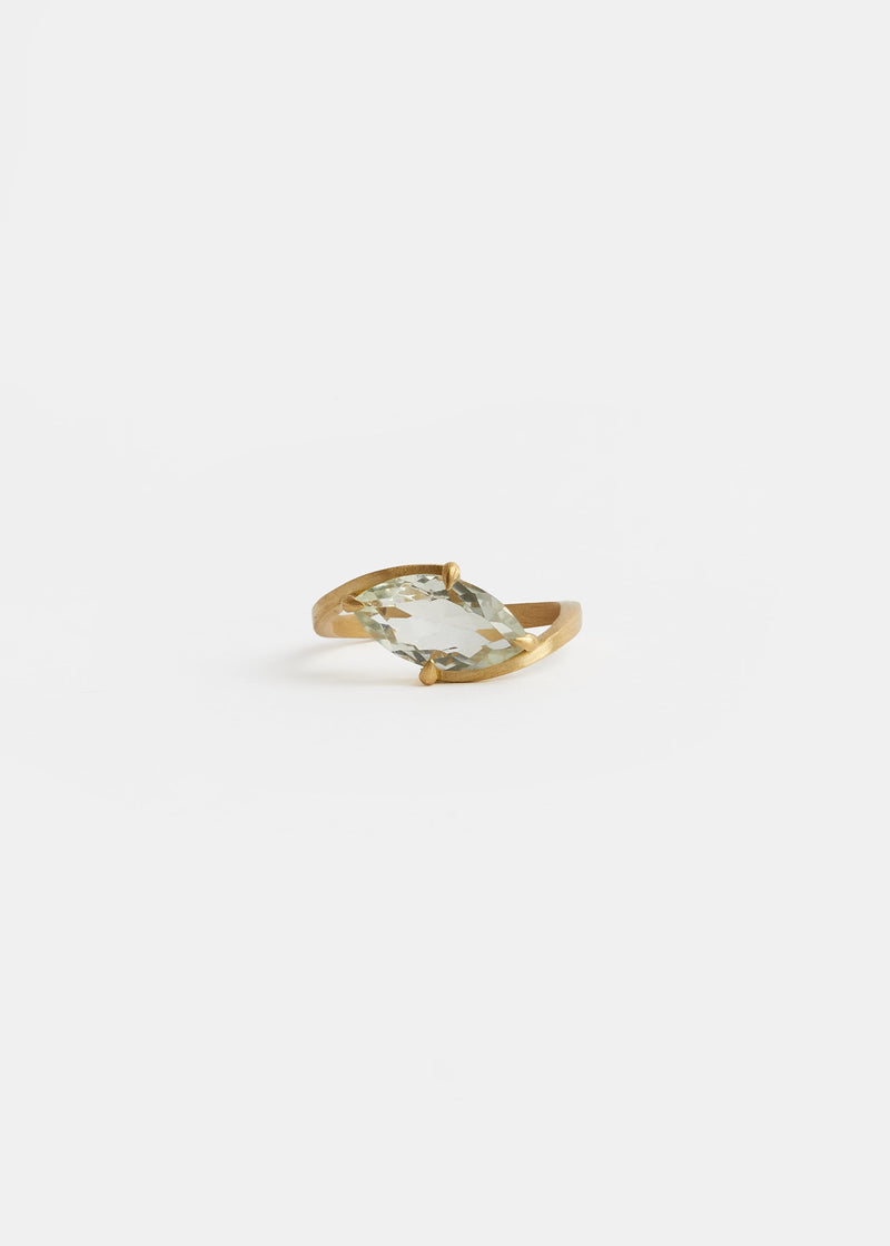 Close up natural prasiolite marquise cut on CAMELIA ring by DALINDA